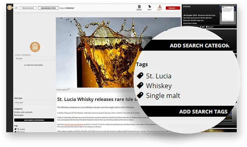 Writing a press release with images and tags in Hypefactors