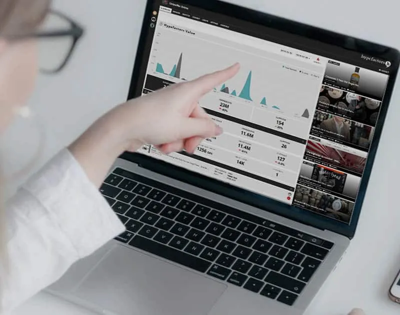 A demo of Hypefactors media analytics on a laptop